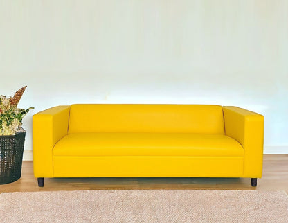 84" Yellow Faux Leather Sofa With Black Legs