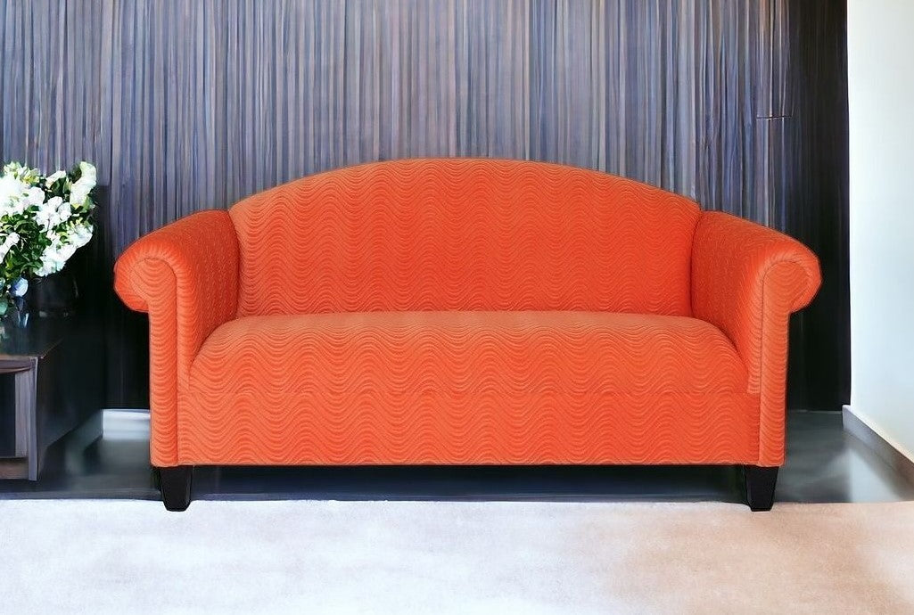 92" Orange Velvet Sofa With Black Legs
