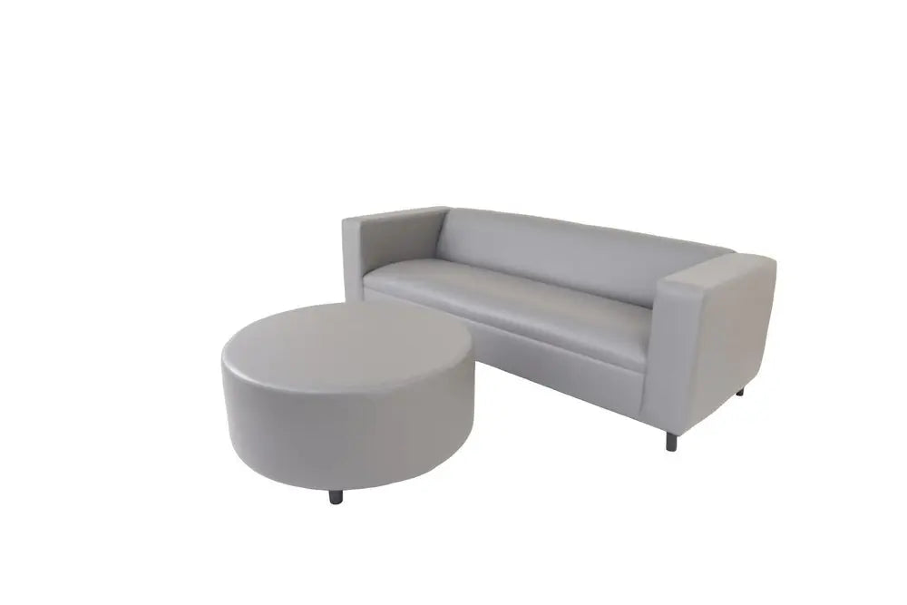 84" Gray Faux Leather Sofa With Ottoman With Black Legs - FurniFindUSA