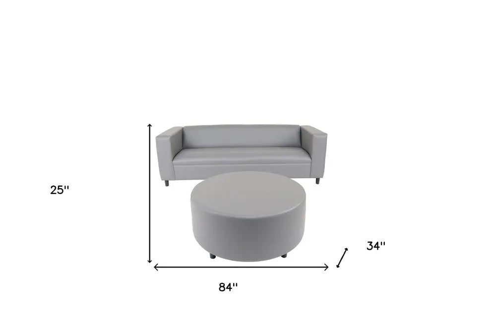 84" Gray Faux Leather Sofa With Ottoman With Black Legs - FurniFindUSA