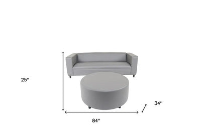 84" Gray Faux Leather Sofa With Ottoman With Black Legs - FurniFindUSA