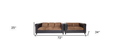 72" Brown Chenille Sofa With Black Legs