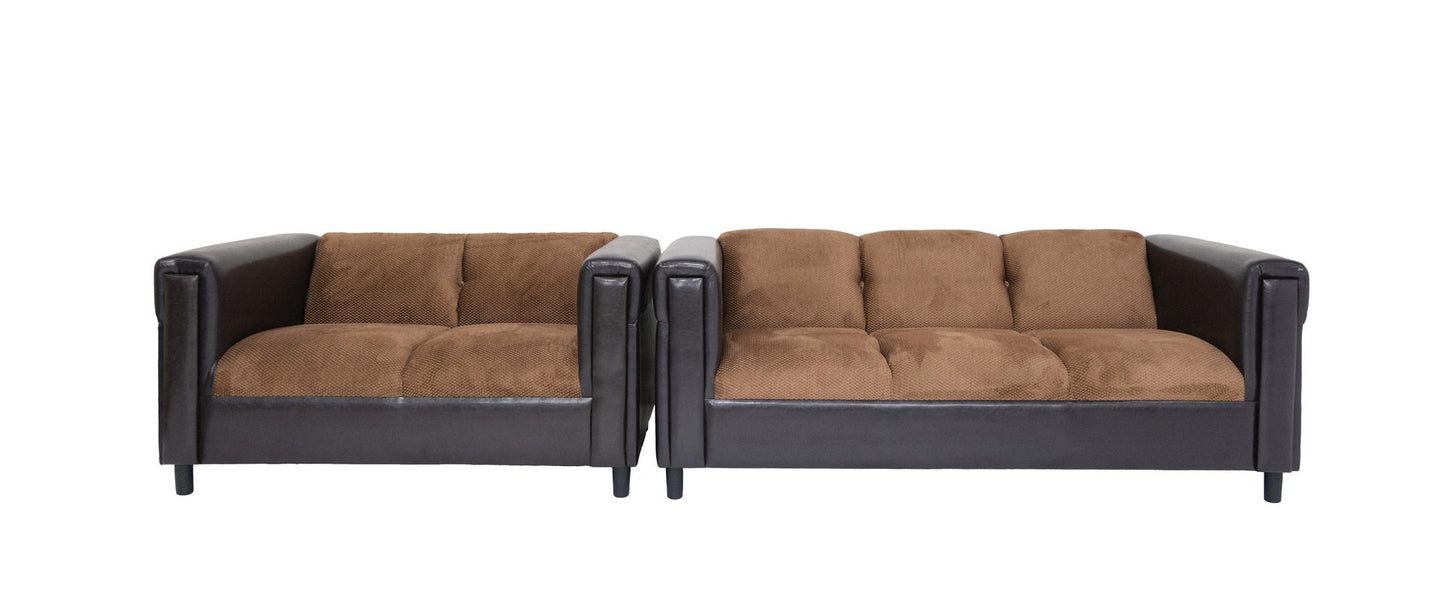 72" Brown Chenille Sofa With Black Legs