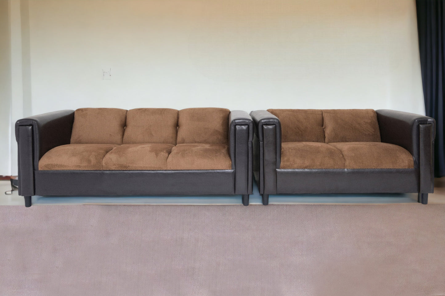 72" Brown Chenille Sofa With Black Legs