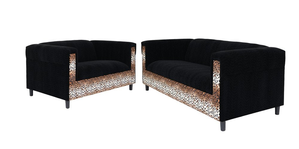 Two Piece  Leopard and Black Five Person Seating Set HomeRoots