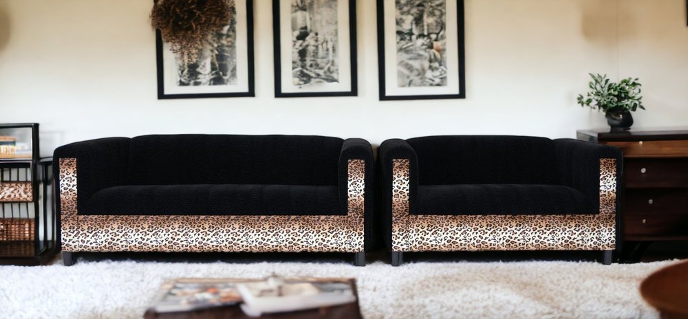 Two Piece  Leopard and Black Five Person Seating Set HomeRoots