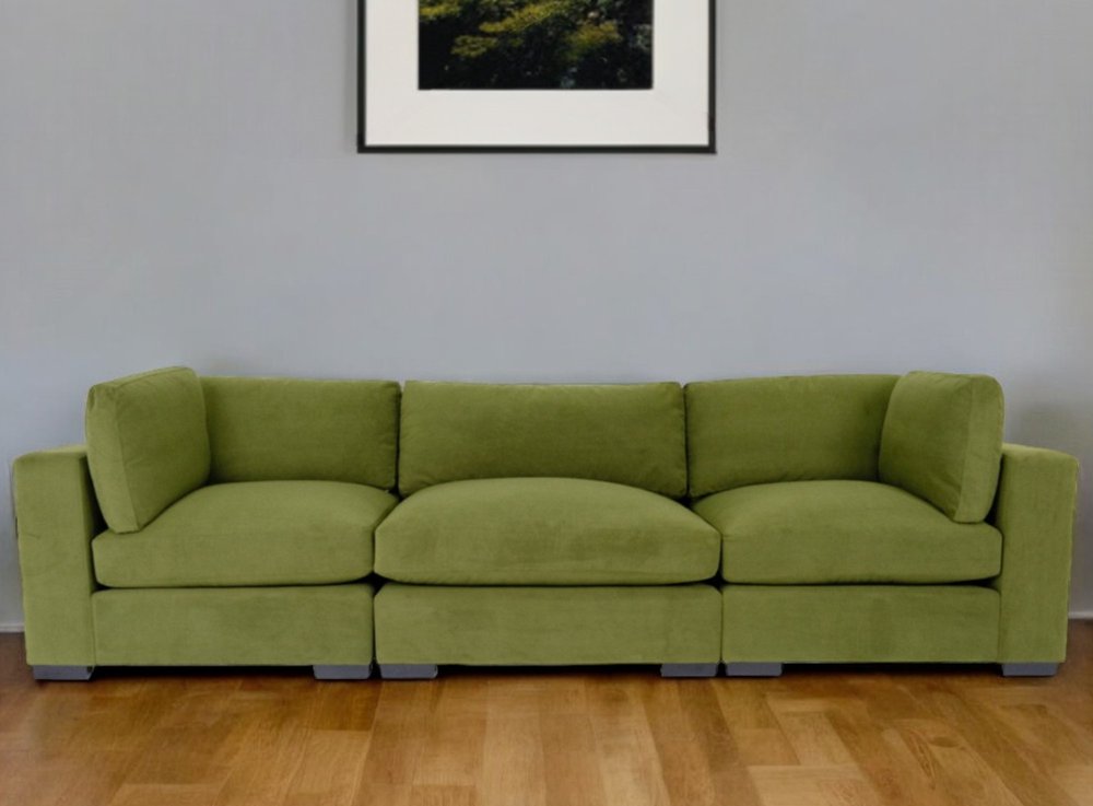 126" Moss Green Polyester Sofa With Black Legs HomeRoots