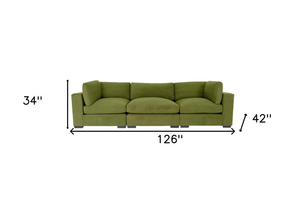 126" Moss Green Polyester Sofa With Black Legs HomeRoots