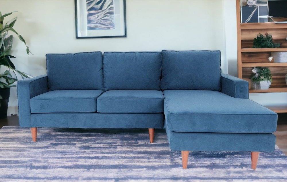Navy Blue Polyester Blend L Shaped Two Piece Corner Sectional HomeRoots