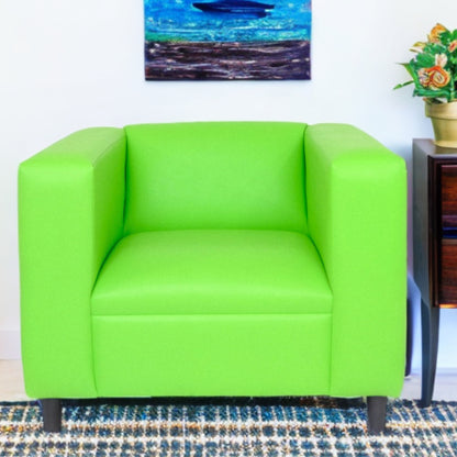 36" Neon Green And Black Faux Leather Club Chair