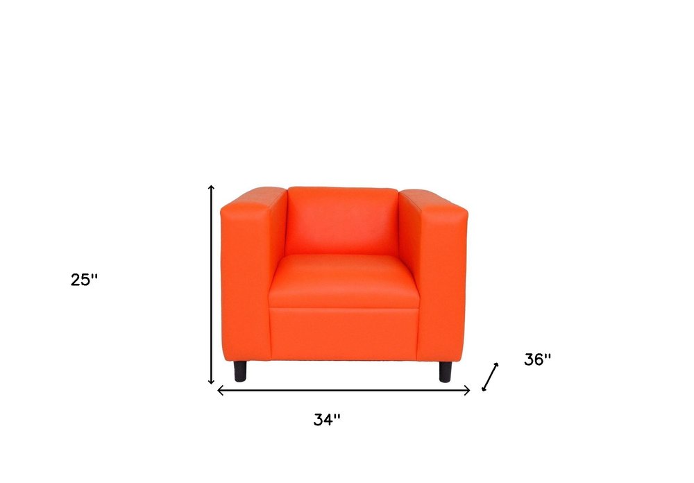 36" Orange and Black Faux Leather Club Chair HomeRoots