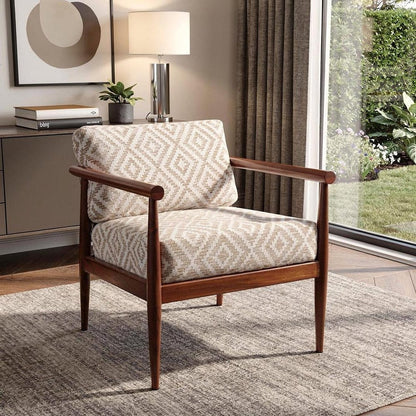28" Beige and Brown Solid Wood Geometric Arm Chair HomeRoots