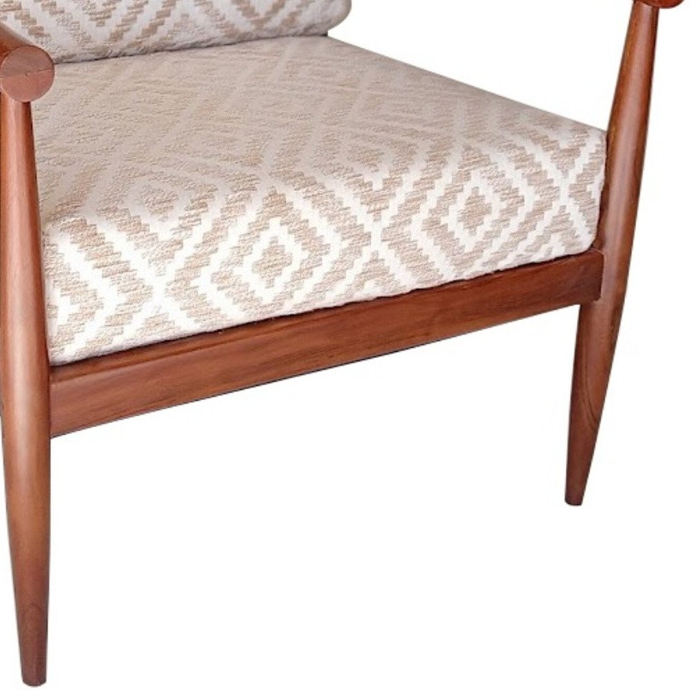 28" Beige And Brown Fabric Geometric Arm Chair HomeRoots