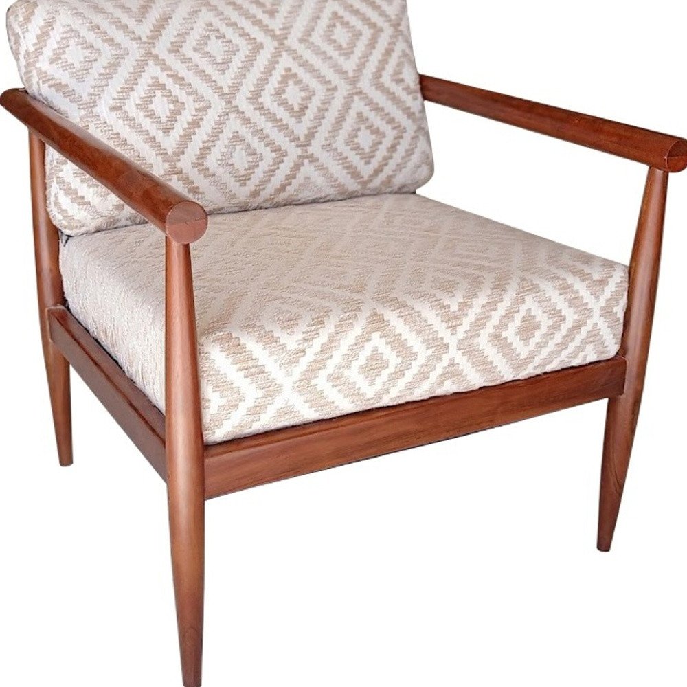 28" Beige And Brown Fabric Geometric Arm Chair HomeRoots