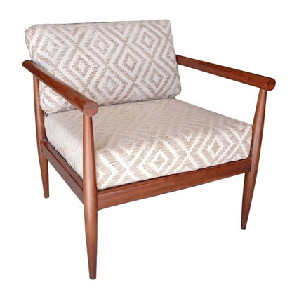 28" Beige And Brown Fabric Geometric Arm Chair