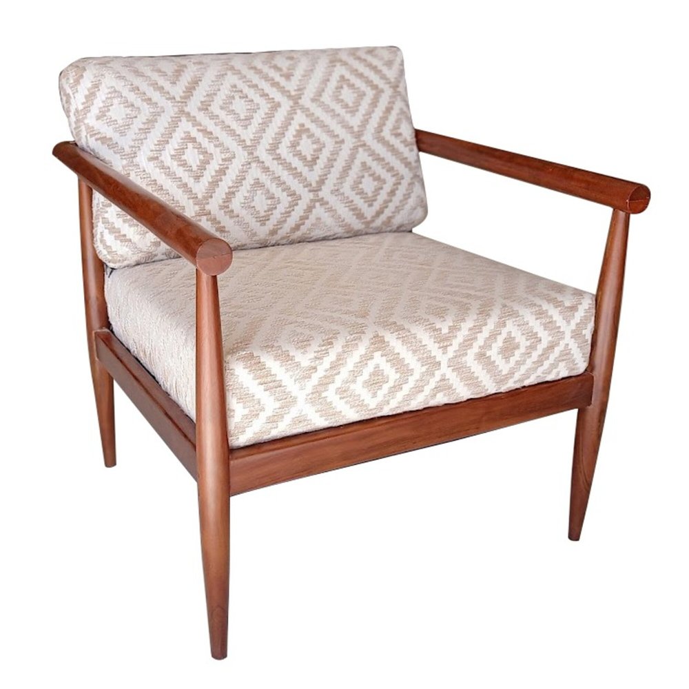 28" Beige And Brown Fabric Geometric Arm Chair HomeRoots