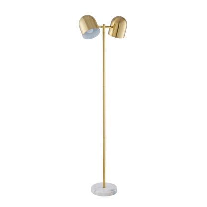 58" Black and Gold Two Light Floor Lamp With Black Bell Shade