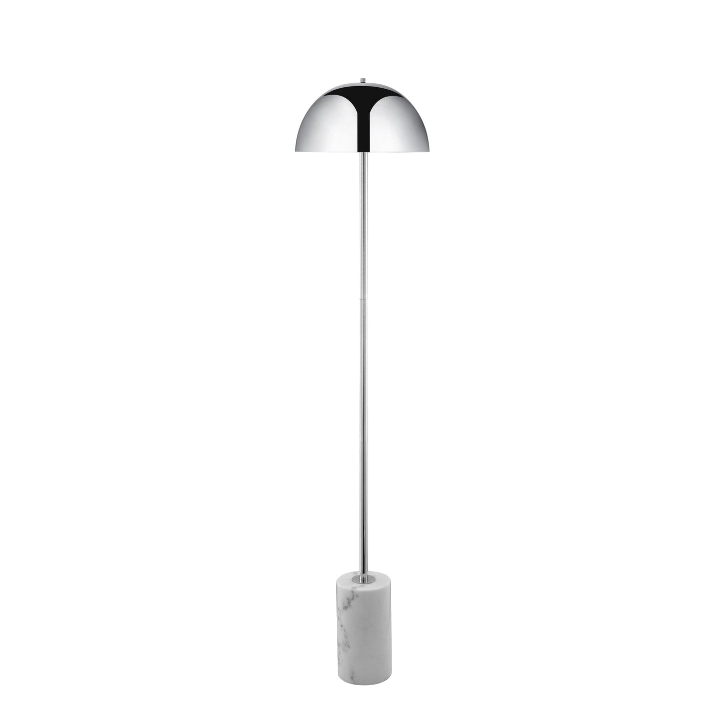 65" Chrome and White Floor Lamp With Silver Metallic Dome Shade