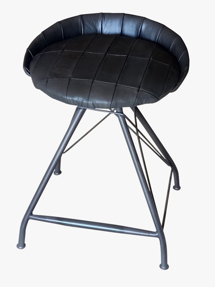 24" Gray Leather And Genuine Leather And Iron Low Back Counter Height Swivel Bar Chair HomeRoots