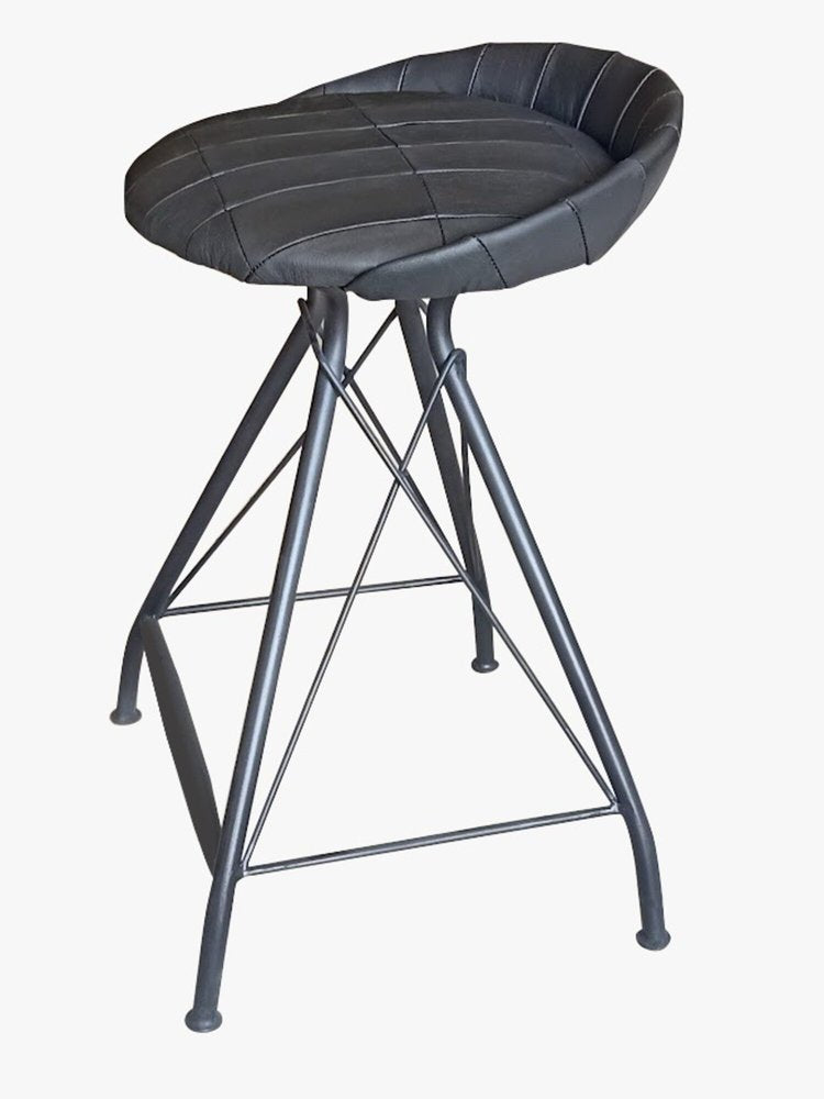 24" Gray Leather And Genuine Leather And Iron Low Back Counter Height Swivel Bar Chair HomeRoots