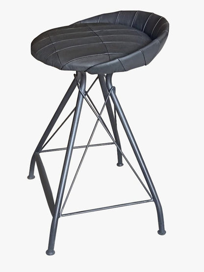 24" Gray Leather And Genuine Leather And Iron Low Back Counter Height Swivel Bar Chair HomeRoots