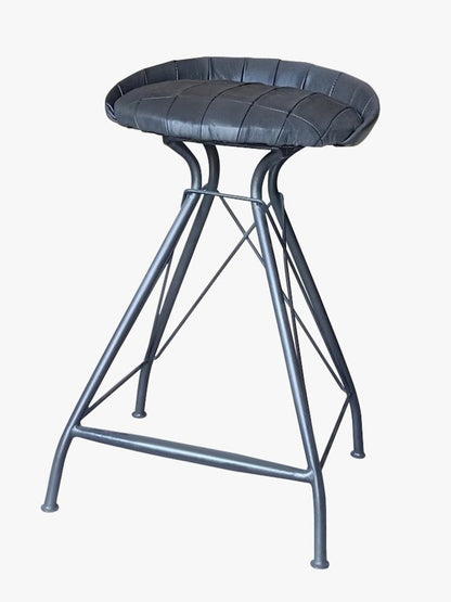 24" Gray Leather And Genuine Leather And Iron Low Back Counter Height Swivel Bar Chair HomeRoots