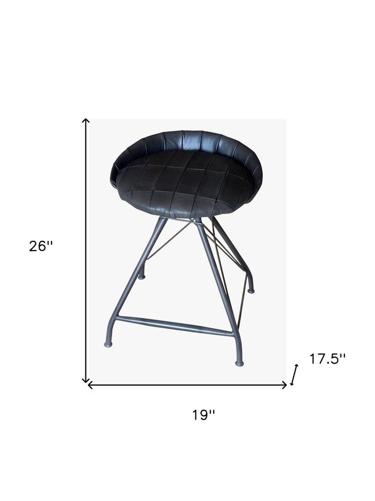 24" Gray Leather And Genuine Leather And Iron Low Back Counter Height Swivel Bar Chair HomeRoots