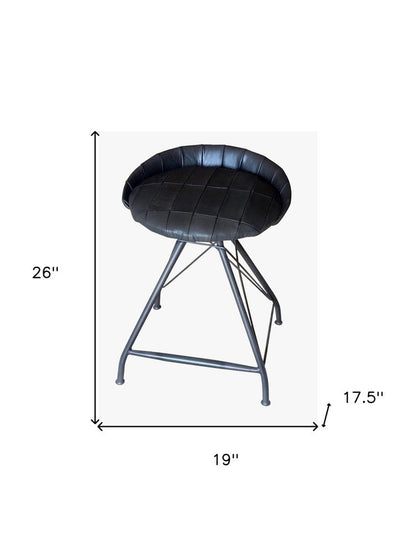 24" Gray Leather And Genuine Leather And Iron Low Back Counter Height Swivel Bar Chair HomeRoots
