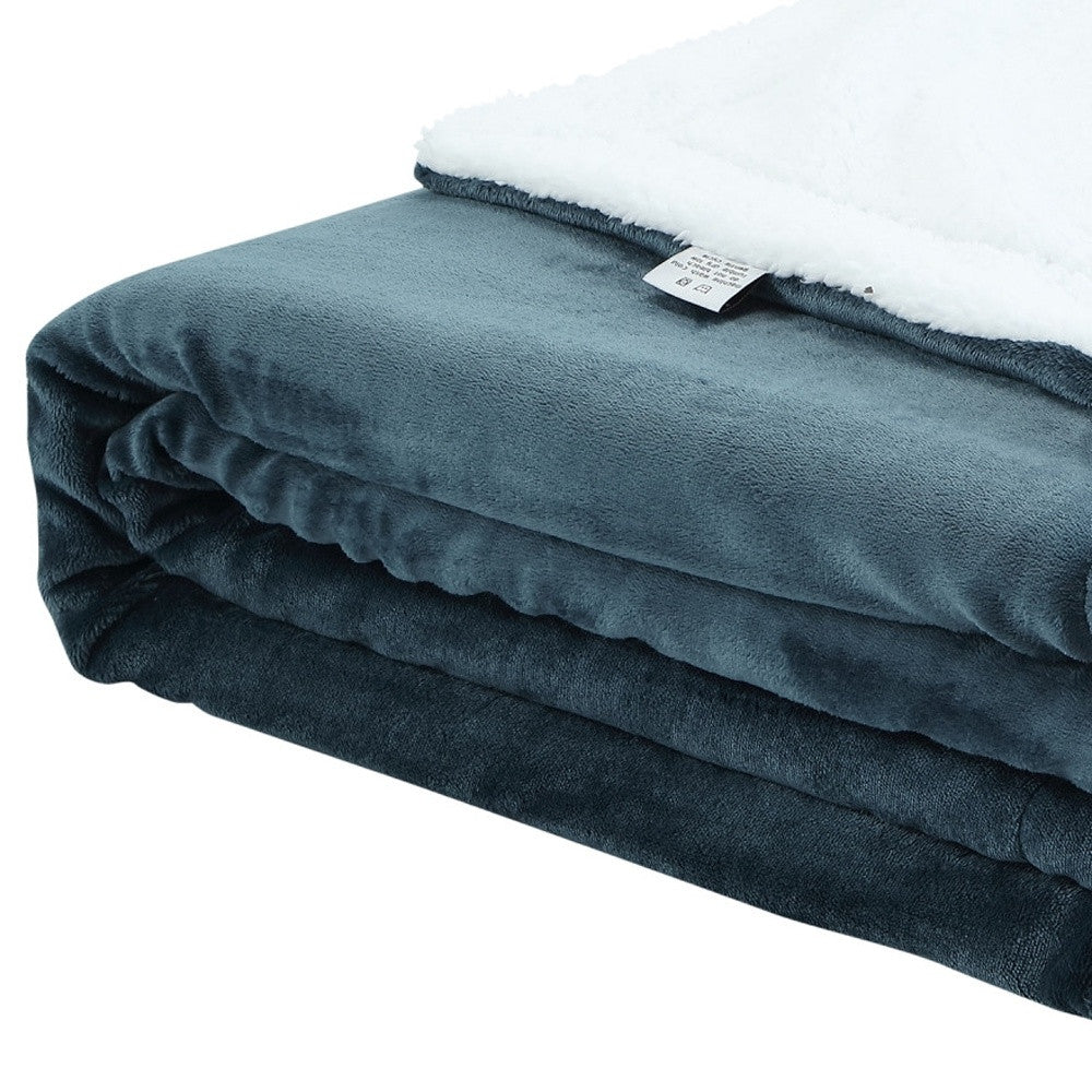 Navy Blue Knitted PolYester Solid Color Plush Queen Blanket