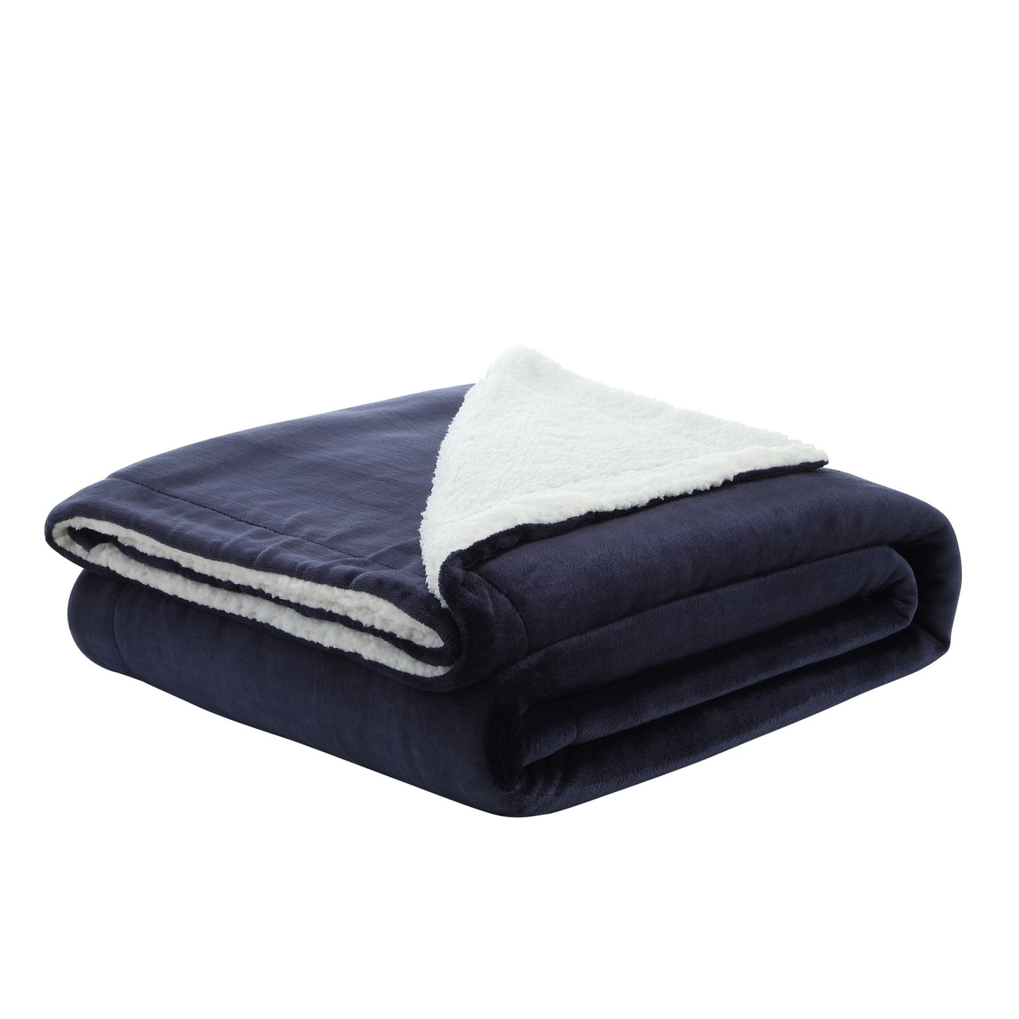 Navy Blue Knitted PolYester Solid Color Plush Queen Blanket