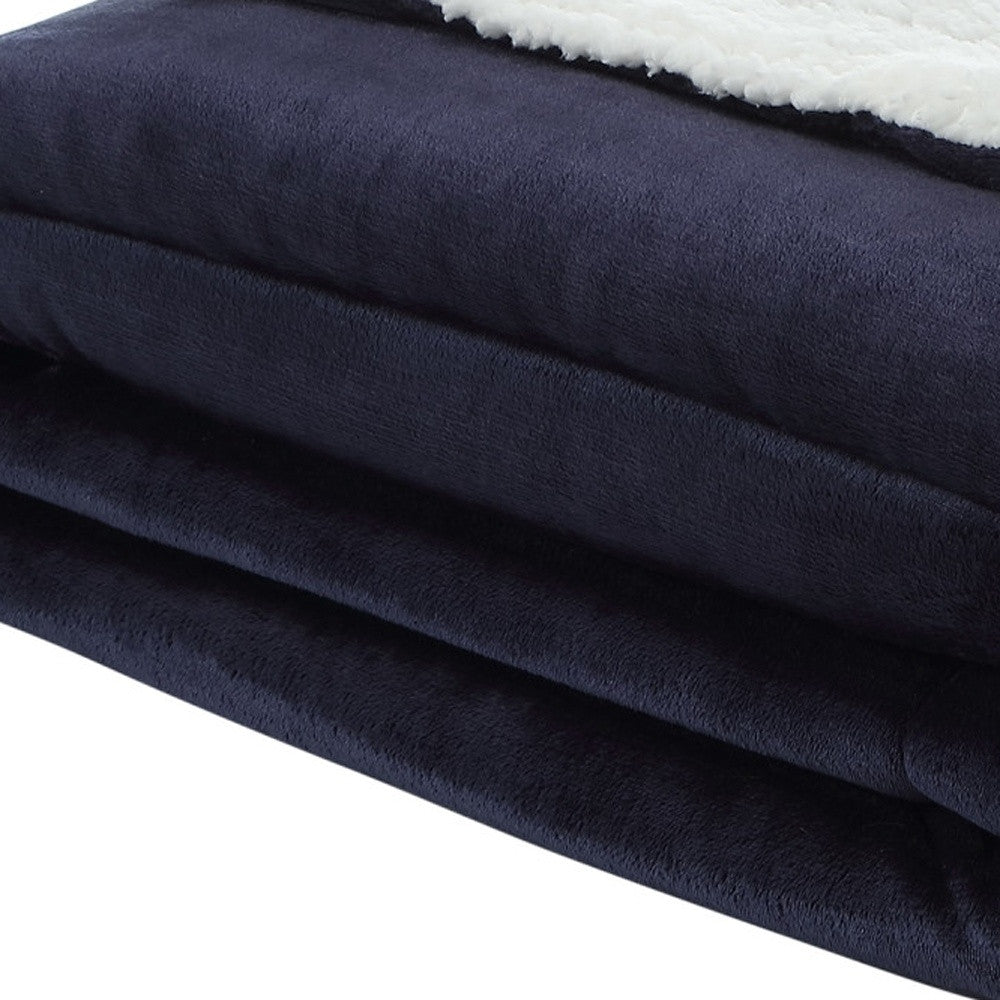 Navy Blue Knitted PolYester Solid Color Plush Queen Blanket