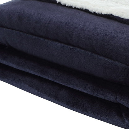 Navy Blue Knitted PolYester Solid Color Plush Queen Blanket