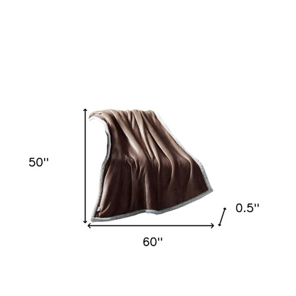 50" X 60" Brown Knitted Polyester Plush Throw Blanket