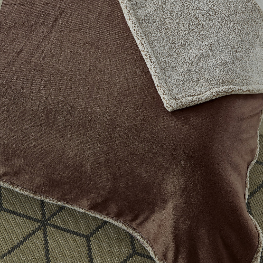 50" X 60" Brown Knitted Polyester Plush Throw Blanket