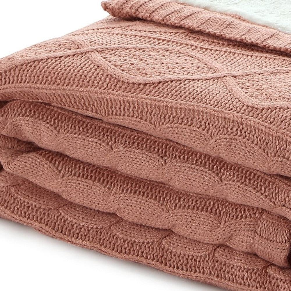 60" X 50" Blush Knitted Acrylic Throw Blanket