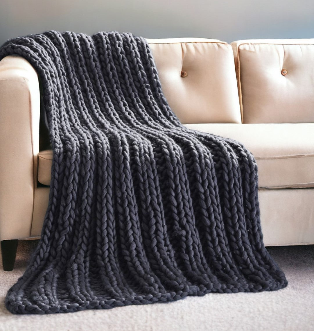 60" X 40" Dark Slate Gray Knitted Polyester Throw Blanket