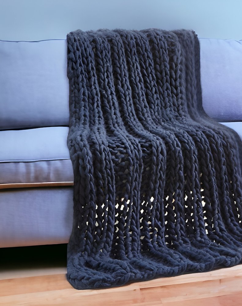70" X 50" Navy Blue Knitted Polyester Throw Blanket HomeRoots