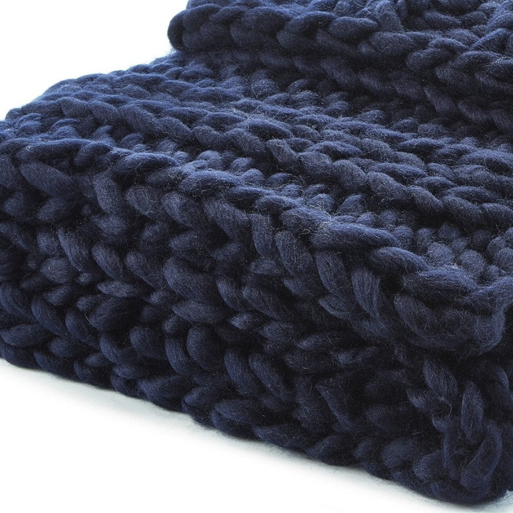 70" X 50" Navy Blue Knitted Polyester Throw Blanket HomeRoots