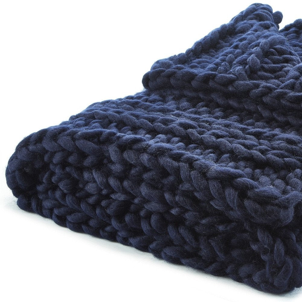 70" X 50" Navy Blue Knitted Polyester Throw Blanket HomeRoots