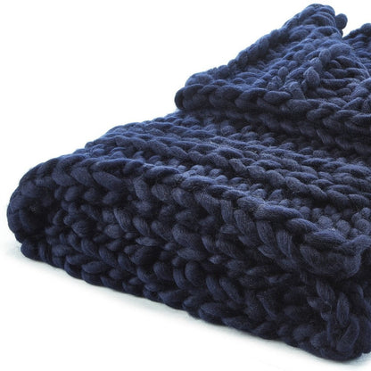 70" X 50" Navy Blue Knitted Polyester Throw Blanket HomeRoots