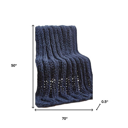 70" X 50" Navy Blue Knitted Polyester Throw Blanket HomeRoots