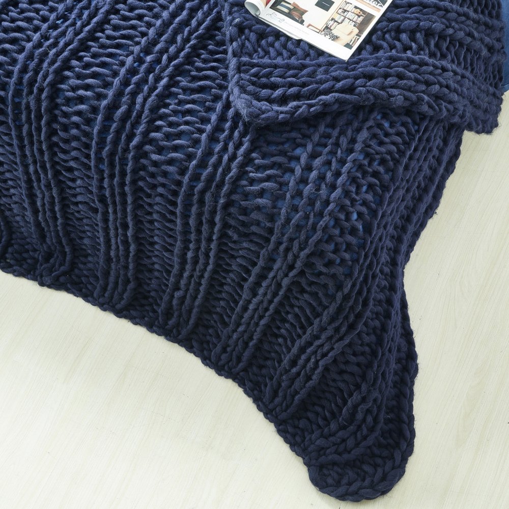 70" X 50" Navy Blue Knitted Polyester Throw Blanket HomeRoots
