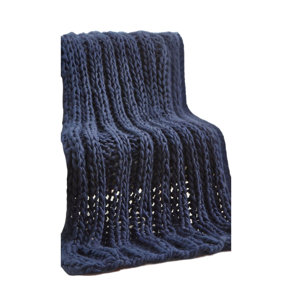 70" X 50" Navy Blue Knitted Polyester Throw Blanket HomeRoots