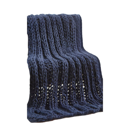 70" X 50" Navy Blue Knitted Polyester Throw Blanket HomeRoots