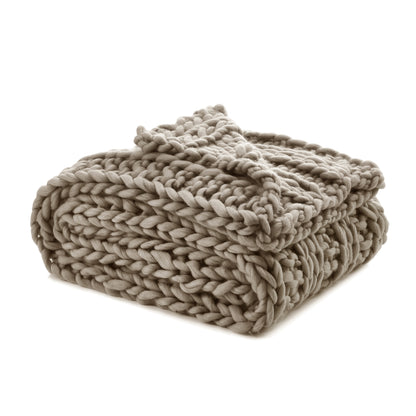Taupe Knitted Polyester Solid Color Throw Blanket
