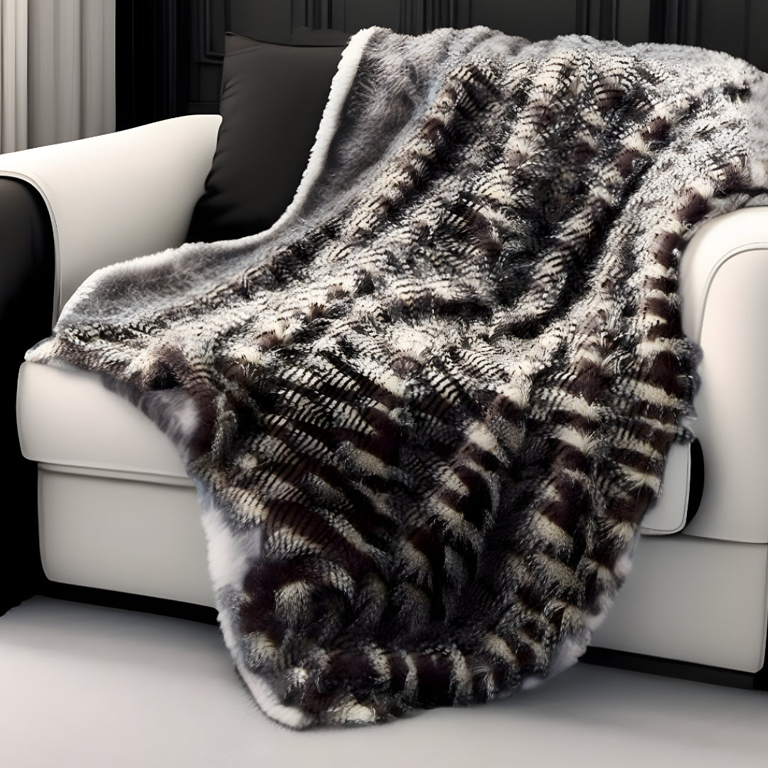 60" X 50" Dark Slate Gray Knitted Acrylic Animal Print Plush Throw Blanket