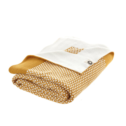 Yellow Knitted Acrylic Polka Dots Throw Blanket