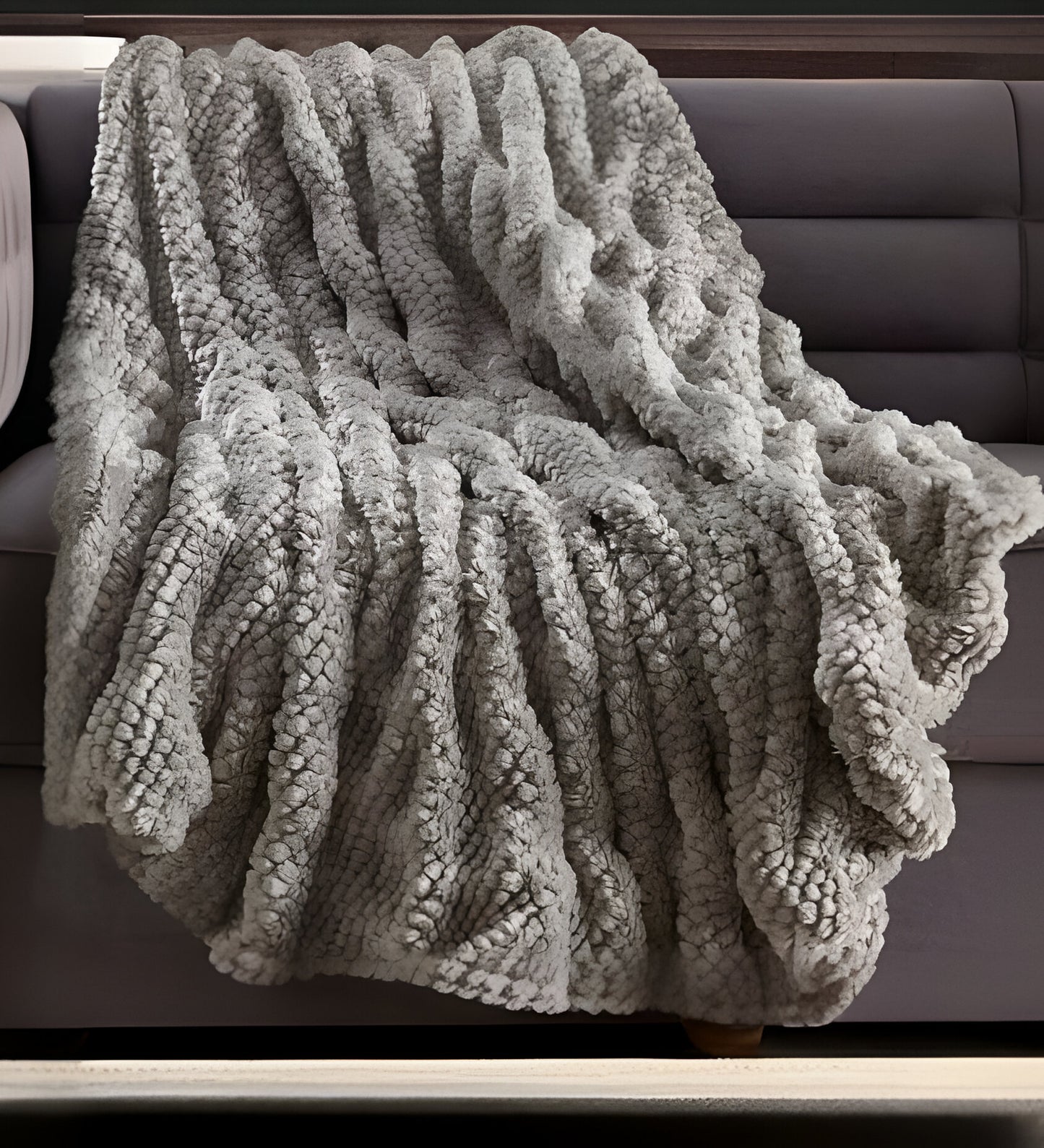 60" X 50" Ivory Knitted Acrylic Plush Throw Blanket