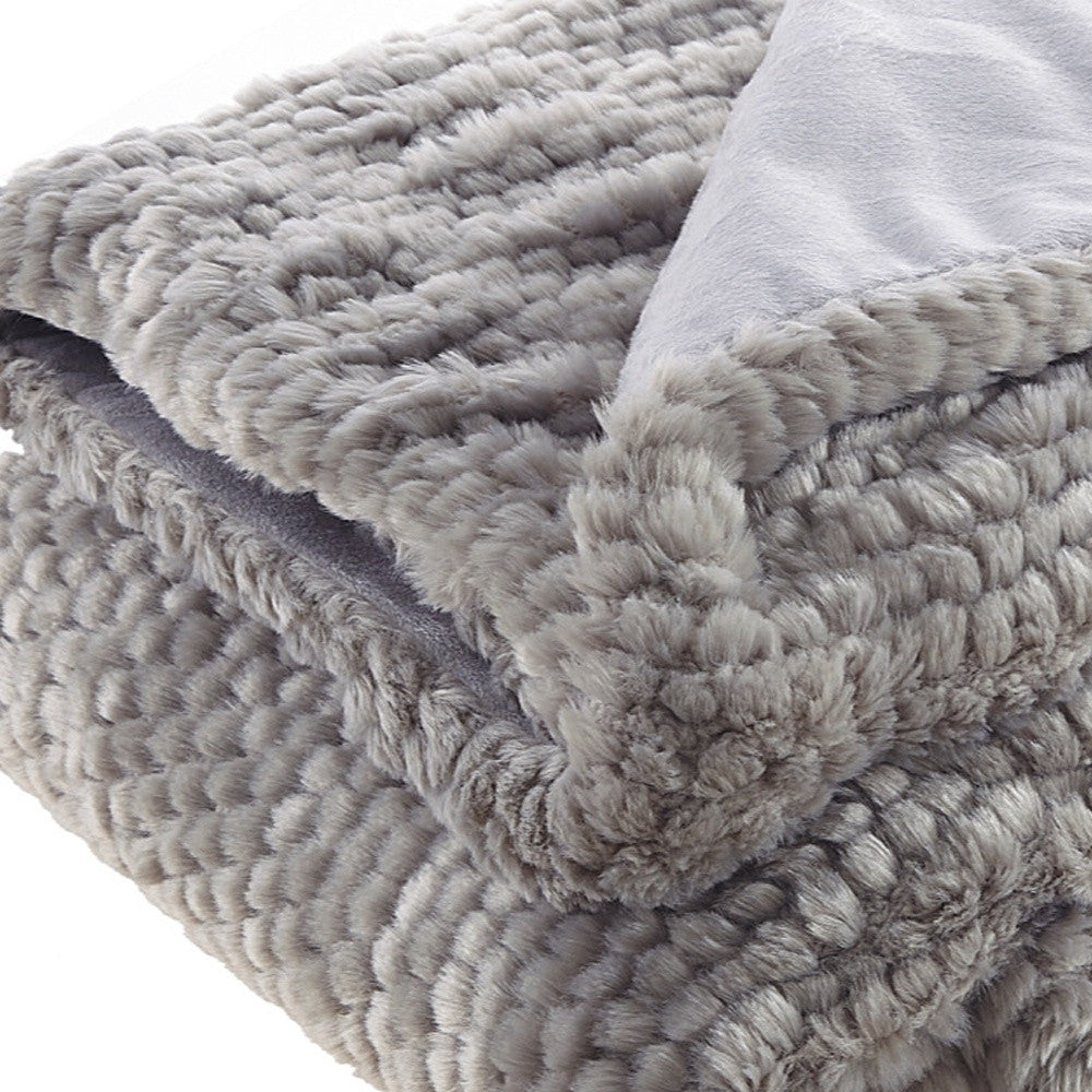 60" X 50" Ivory Knitted Acrylic Plush Throw Blanket