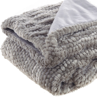 60" X 50" Ivory Knitted Acrylic Plush Throw Blanket